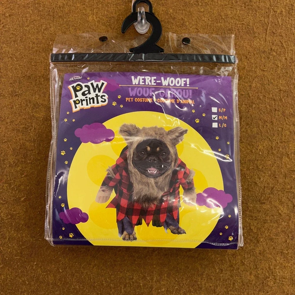 Paw Prints Dog Medium Red Were-Woof Werewolf Plaid Jumpsuit Pet Costume NWT